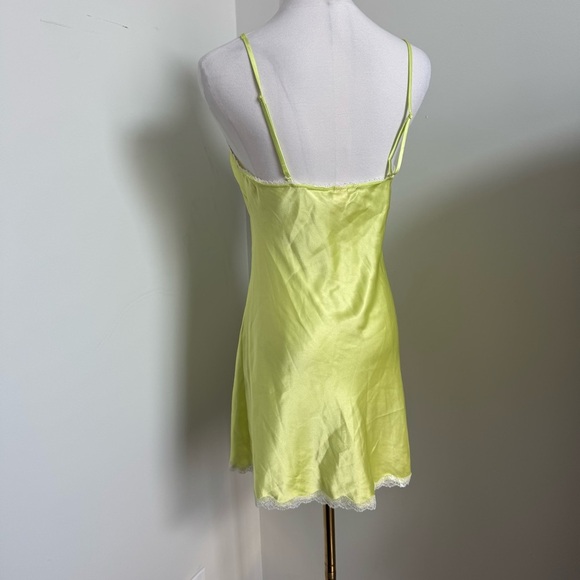 Neon Yellow Satin Slip Dress Lace Trim Y2K Victoria’s Secret Style S - Picture 7 of 9